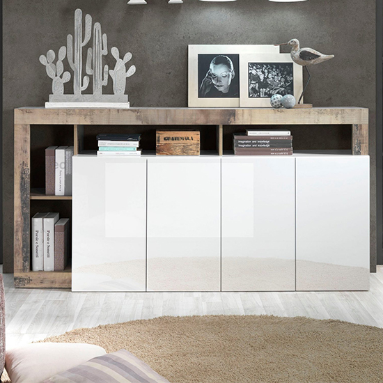 Product photograph of Hanmer High Gloss Sideboard With 4 Doors In White And Pero from Furniture in Fashion