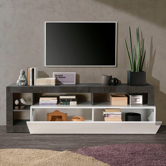 Hanmer High Gloss TV Stand With 1 Door In White And Oxide_2