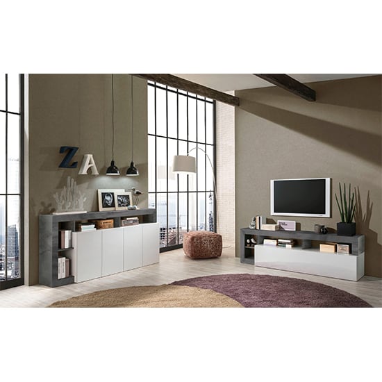 Hanmer High Gloss TV Stand With 1 Door In White And Oxide_7