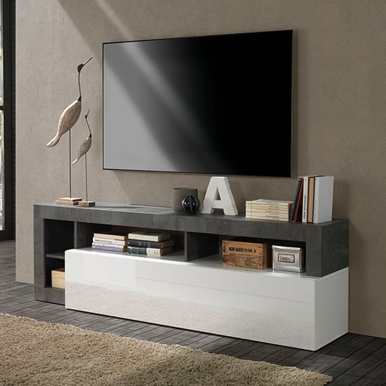 Hanmer High Gloss TV Stand With 1 Door In White And Oxide_1