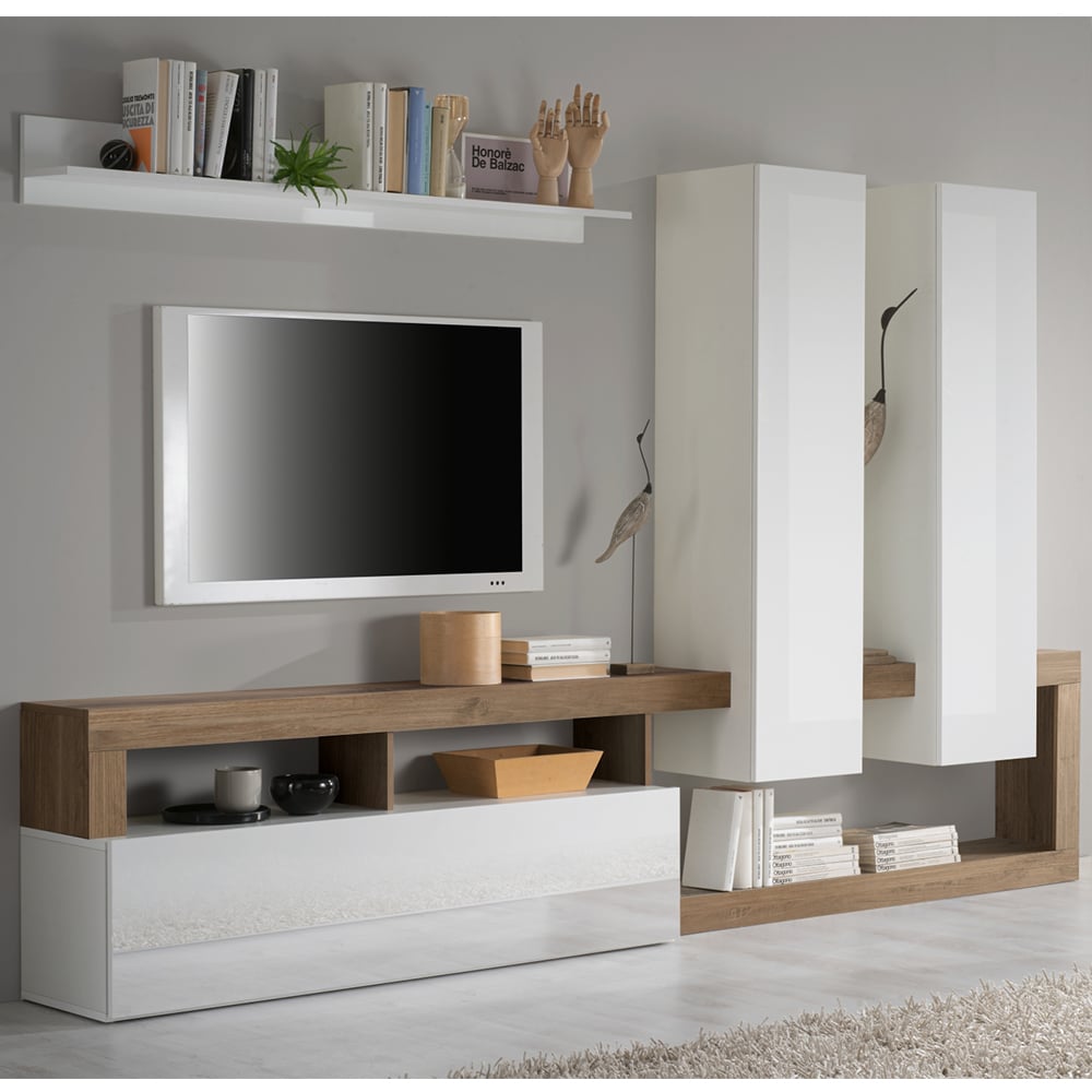 Product photograph of Hanmer Large White Gloss Entertainment Wall Unit In Mercure from Furniture in Fashion