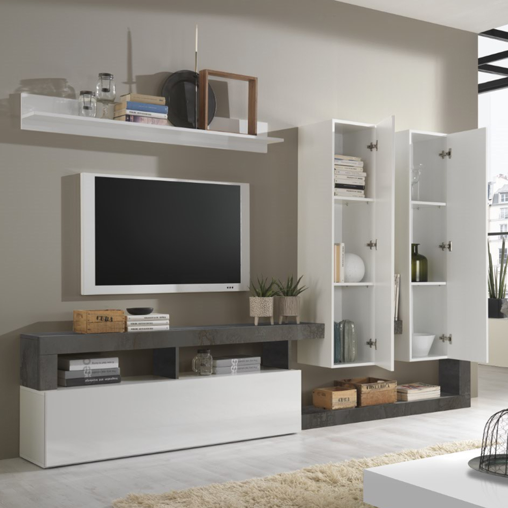 Hanmer Large White Gloss Entertainment Wall Unit In Oxide