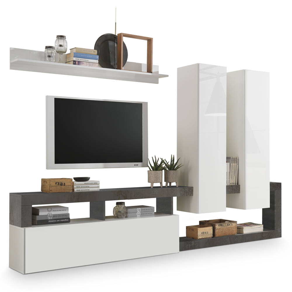 Hanmer Large White Gloss Entertainment Wall Unit In Oxide