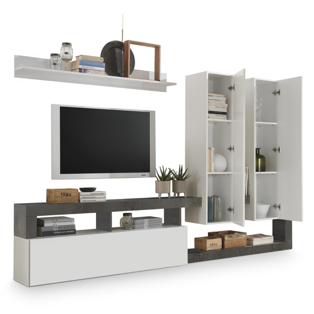 Hanmer Large White Gloss Entertainment Wall Unit In Oxide