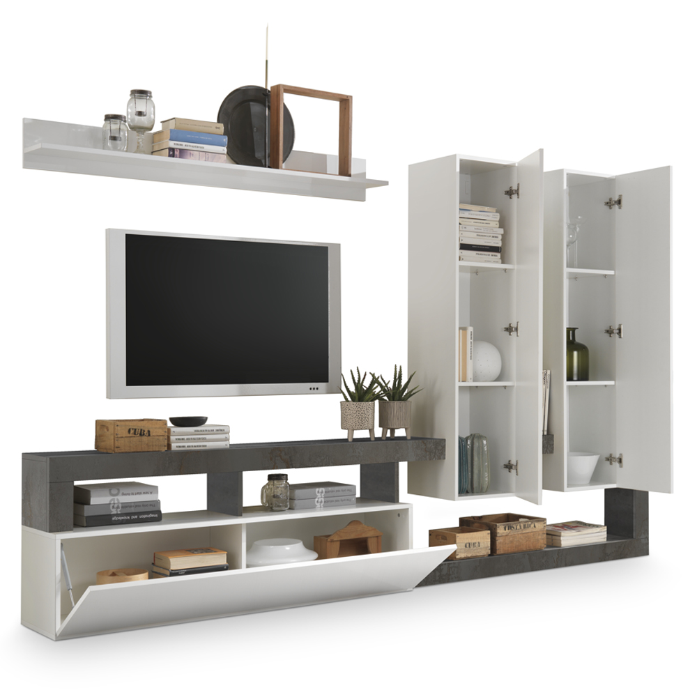Hanmer Large White Gloss Entertainment Wall Unit In Oxide