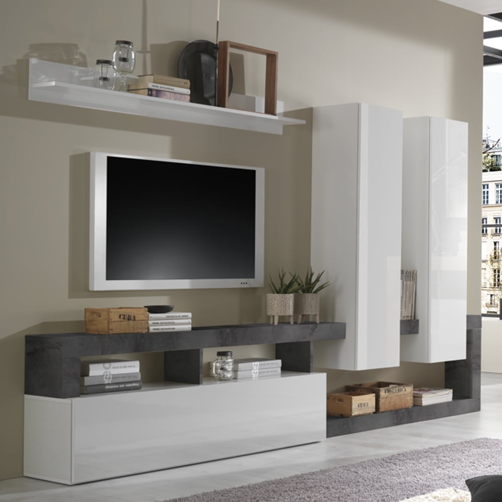 Product photograph of Hanmer Large White Gloss Entertainment Wall Unit In Oxide from Furniture in Fashion
