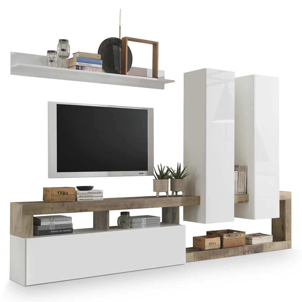 Hanmer Large White Gloss Entertainment Wall Unit In Pero