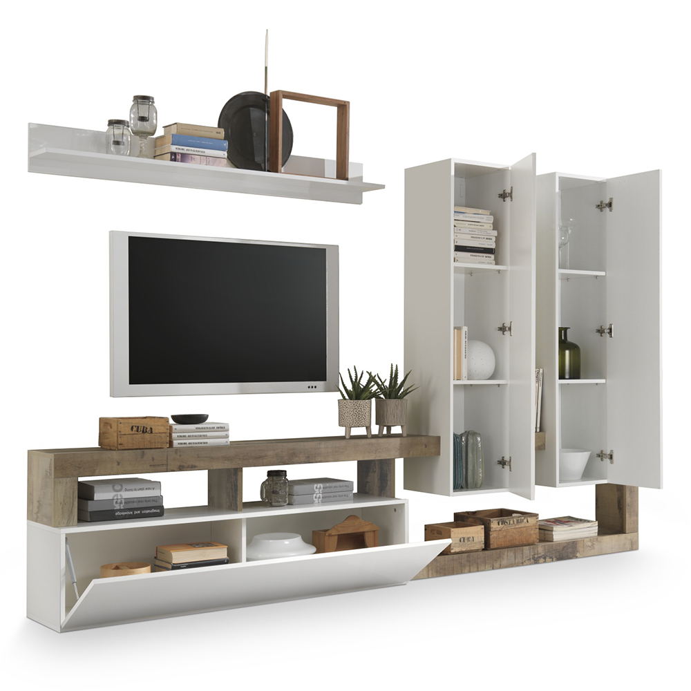 Hanmer Large White Gloss Entertainment Wall Unit In Pero