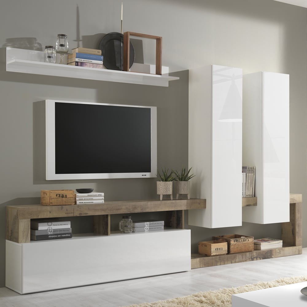 Product photograph of Hanmer Large White Gloss Entertainment Wall Unit In Pero from Furniture in Fashion
