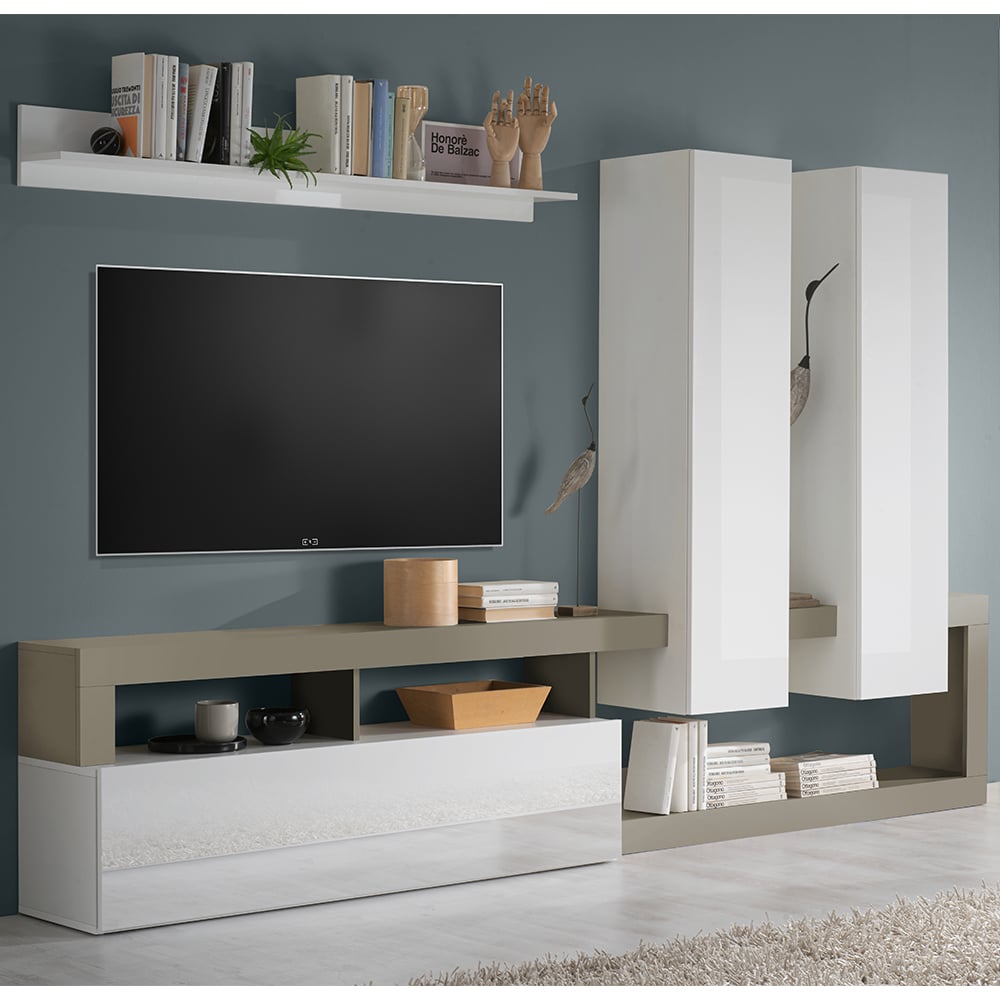 Product photograph of Hanmer Large White Gloss Entertainment Wall Unit In Pewter from Furniture in Fashion