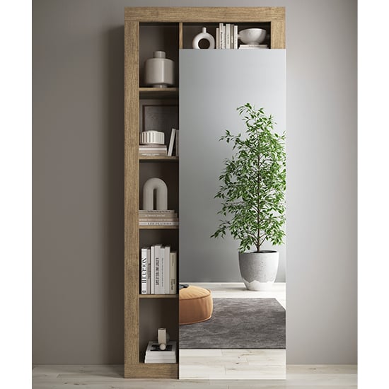 Product photograph of Hanmer Mirrored Wardrobe With 1 Door And Shelves In Knotty Oak from Furniture in Fashion