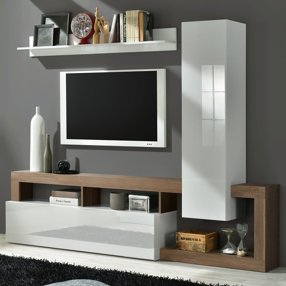 Product photograph of Hanmer Small White Gloss Entertainment Wall Unit In Mercure from Furniture in Fashion