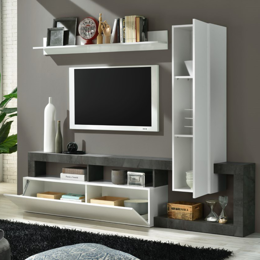 Hanmer Small White Gloss Entertainment Wall Unit In Oxide