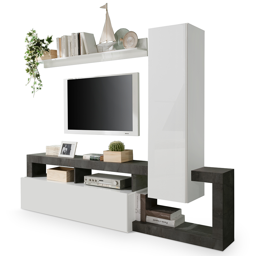 Hanmer Small White Gloss Entertainment Wall Unit In Oxide