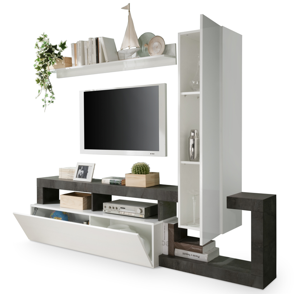 Hanmer Small White Gloss Entertainment Wall Unit In Oxide