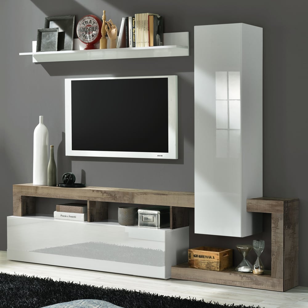 Product photograph of Hanmer Small White Gloss Entertainment Wall Unit In Pero from Furniture in Fashion