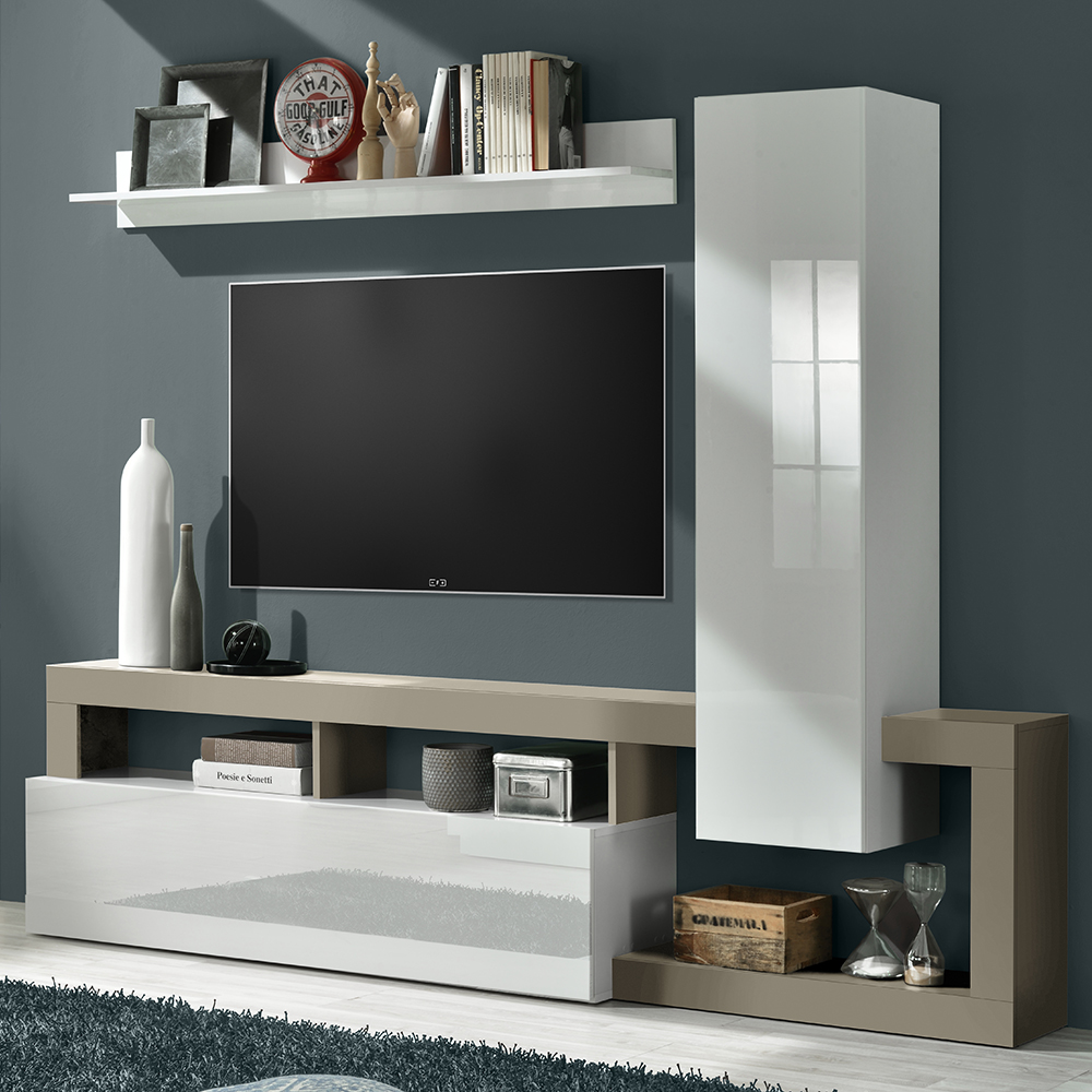 Product photograph of Hanmer Small White Gloss Entertainment Wall Unit In Pewter from Furniture in Fashion