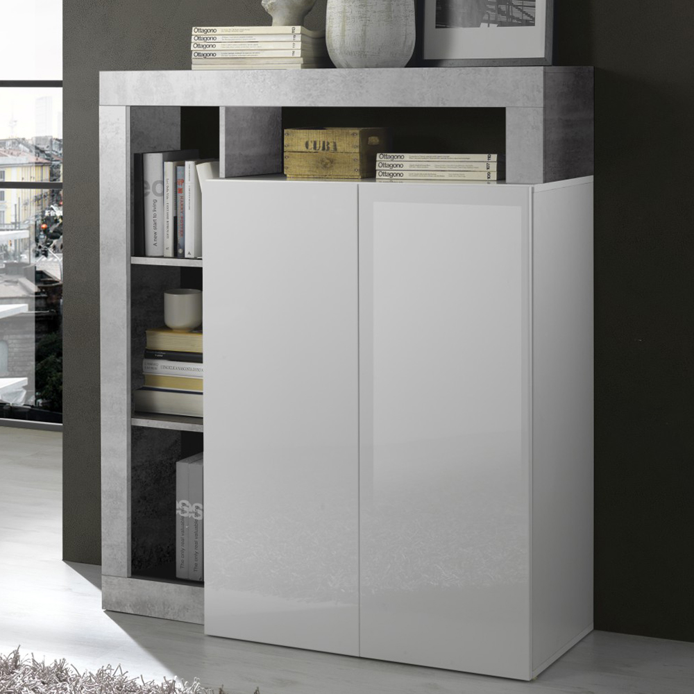 Hanmer White High Gloss Highboard With 2 Doors In Cement