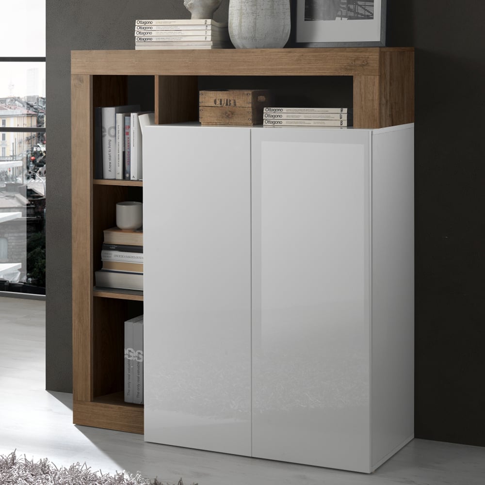 Hanmer White High Gloss Highboard With 2 Doors In Mercure