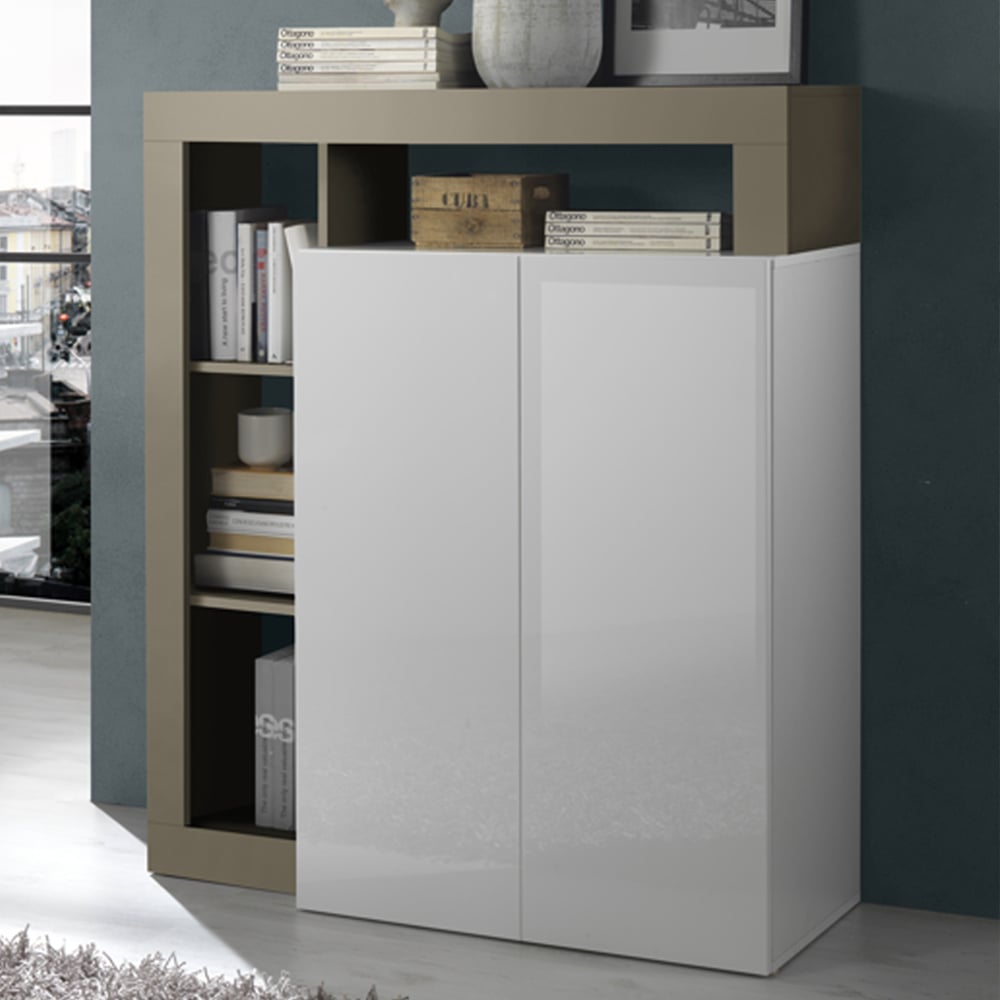 Hanmer White High Gloss Highboard With 2 Doors In Pewter