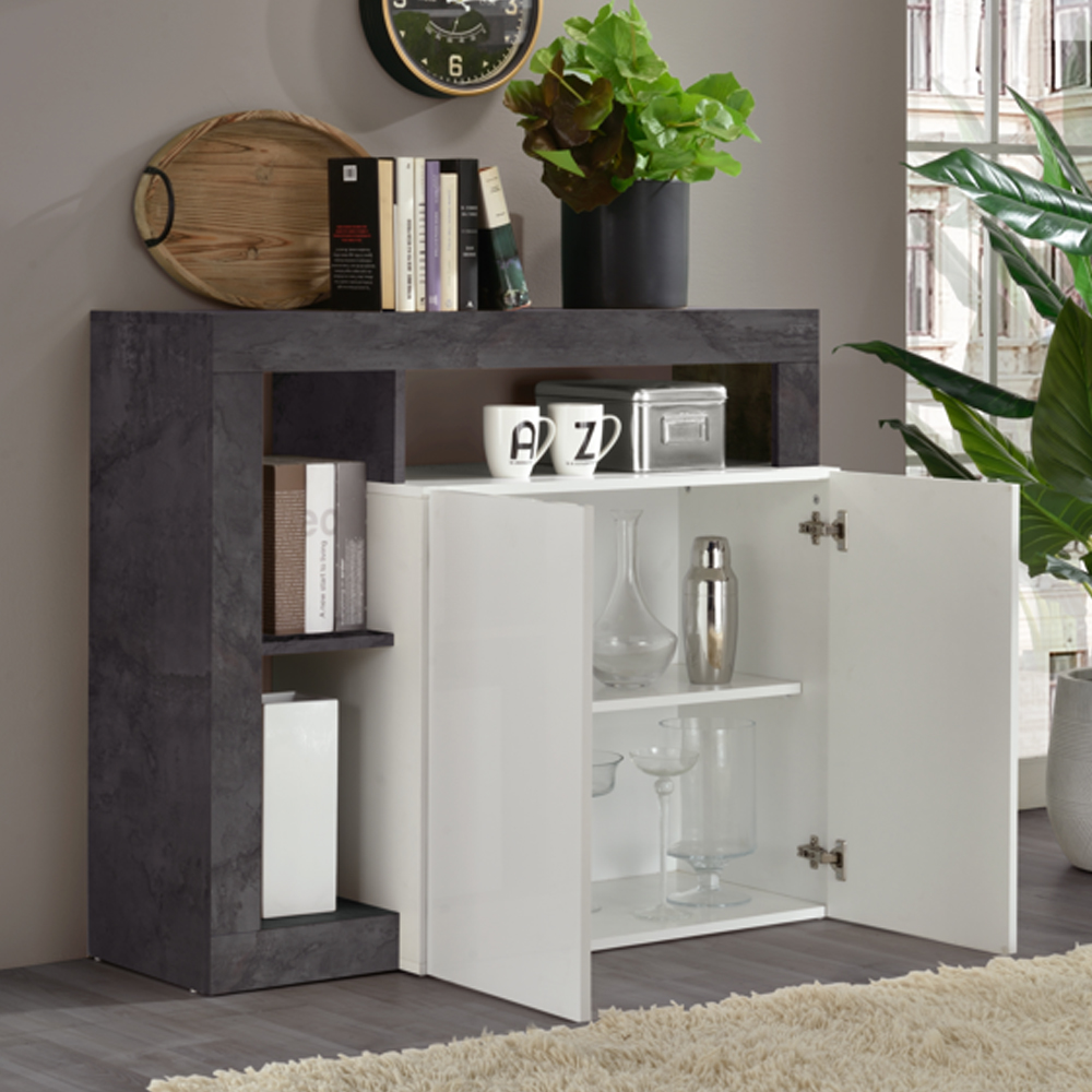 Hanmer White High Gloss Sideboard With 2 Doors In Oxide
