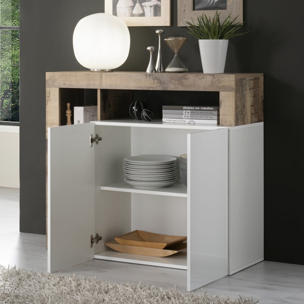 Hanmer White High Gloss Sideboard With 2 Doors In Pero