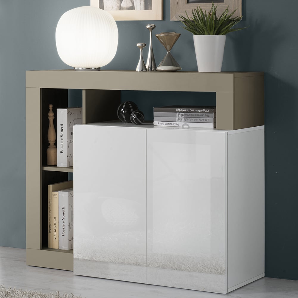 Product photograph of Hanmer White High Gloss Sideboard With 2 Doors In Pewter from Furniture in Fashion