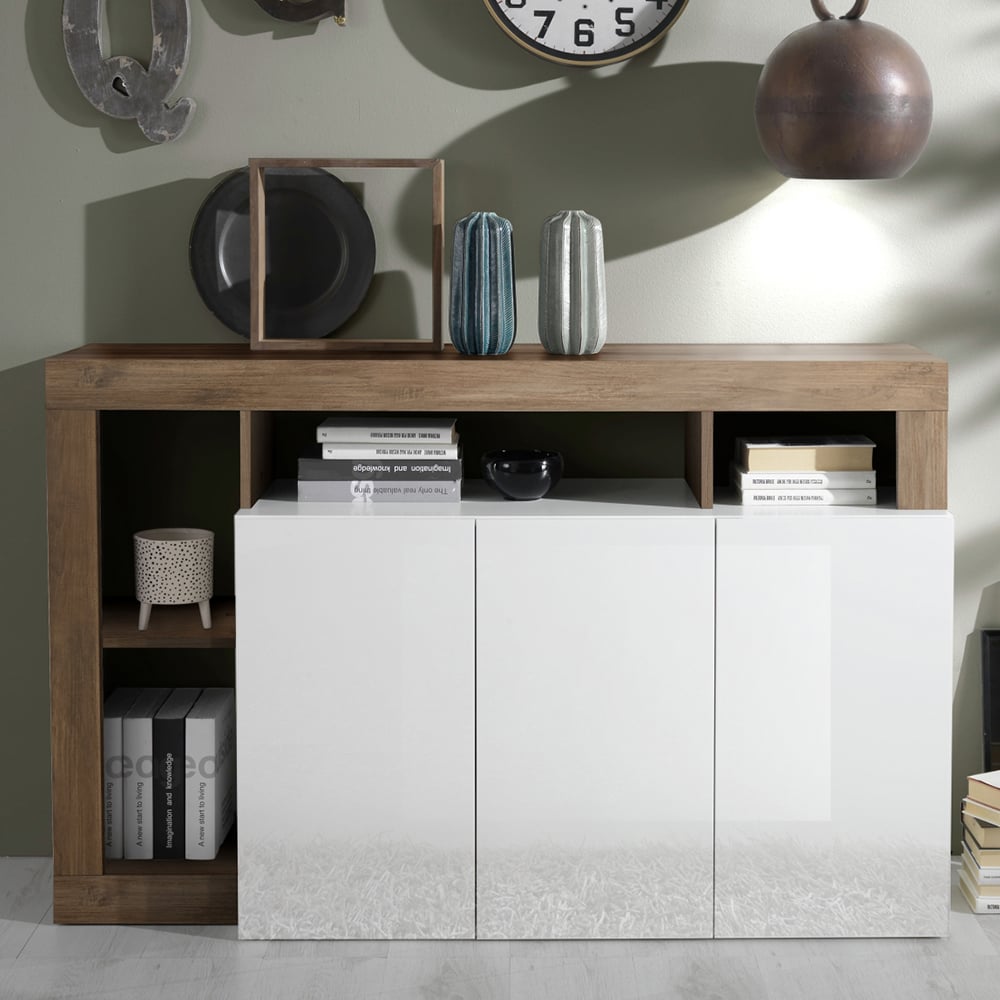 Product photograph of Hanmer White High Gloss Sideboard With 3 Doors In Mercure from Furniture in Fashion