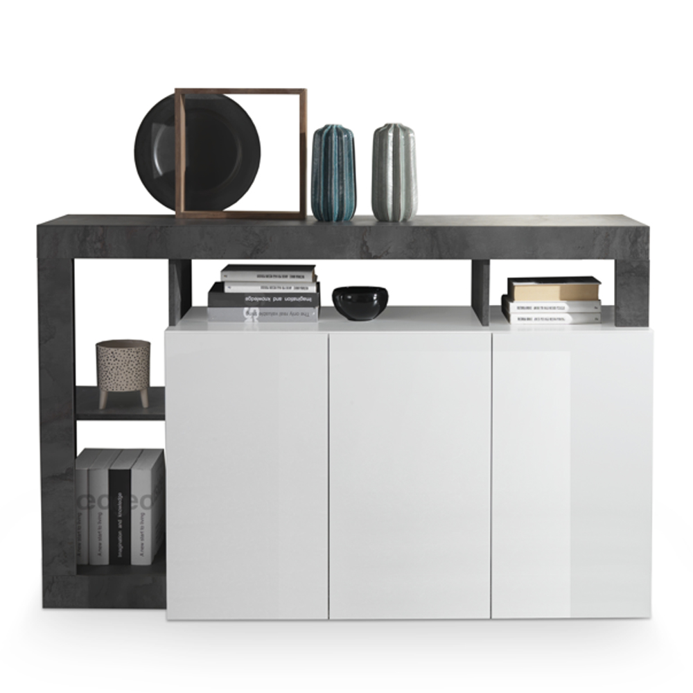 Hanmer White High Gloss Sideboard With 3 Doors In Oxide