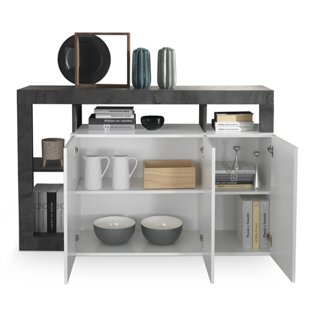 Hanmer White High Gloss Sideboard With 3 Doors In Oxide
