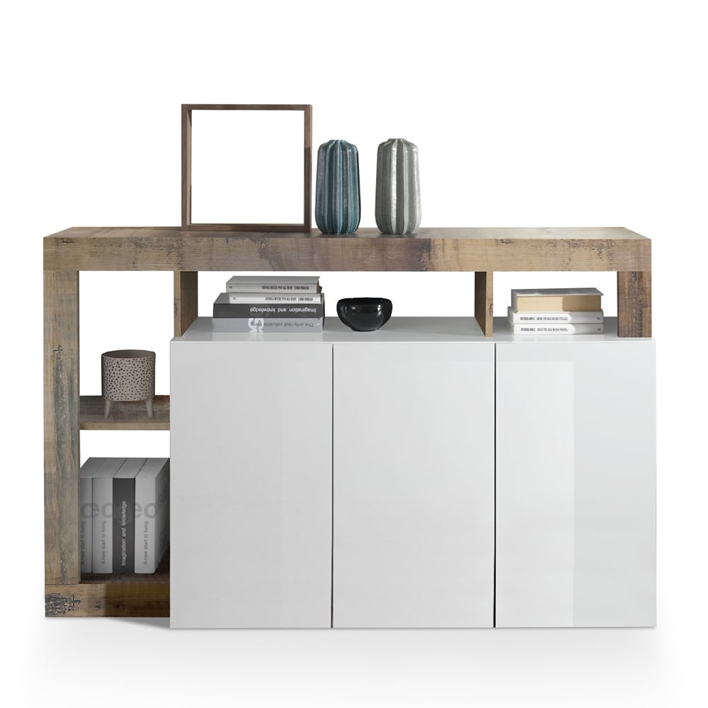 Hanmer White High Gloss Sideboard With 3 Doors In Pero
