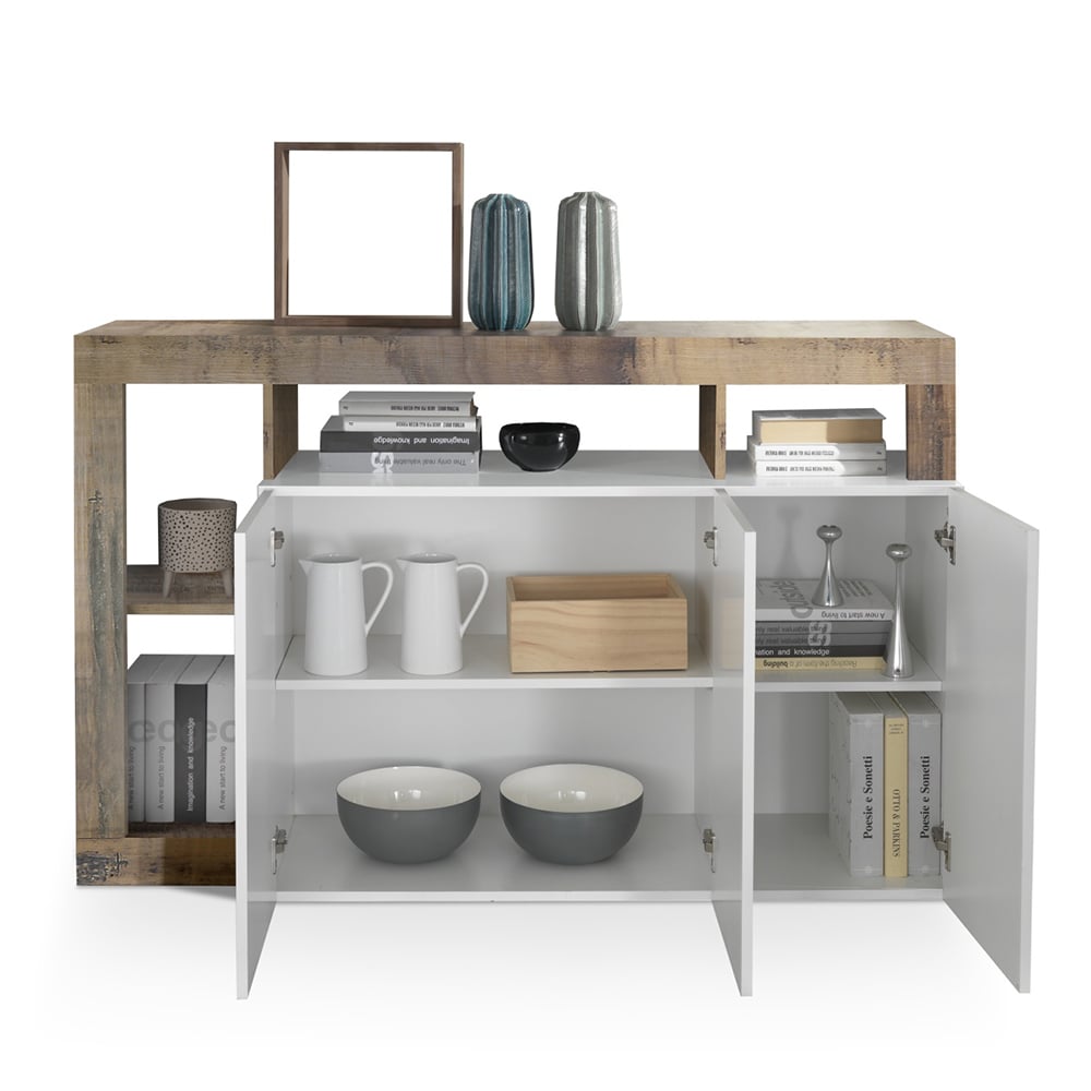 Hanmer White High Gloss Sideboard With 3 Doors In Pero