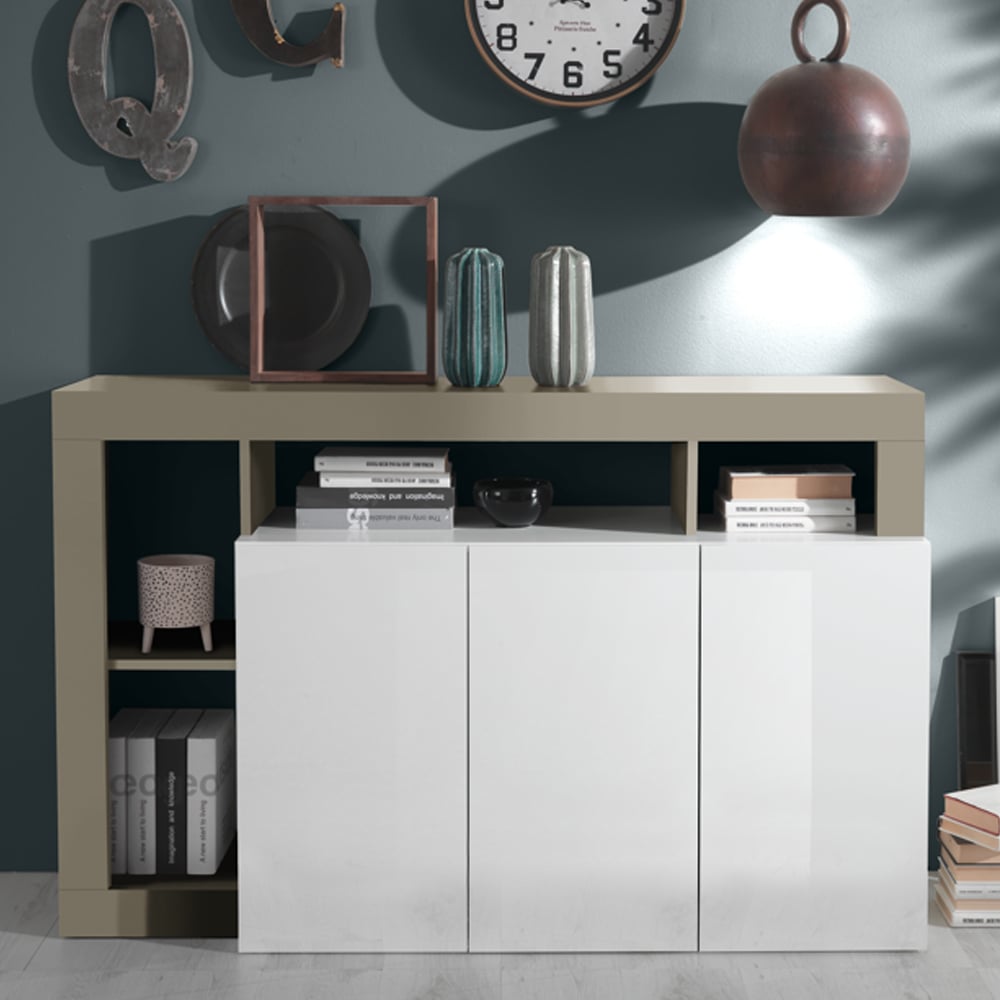 Product photograph of Hanmer White High Gloss Sideboard With 3 Doors In Pewter from Furniture in Fashion