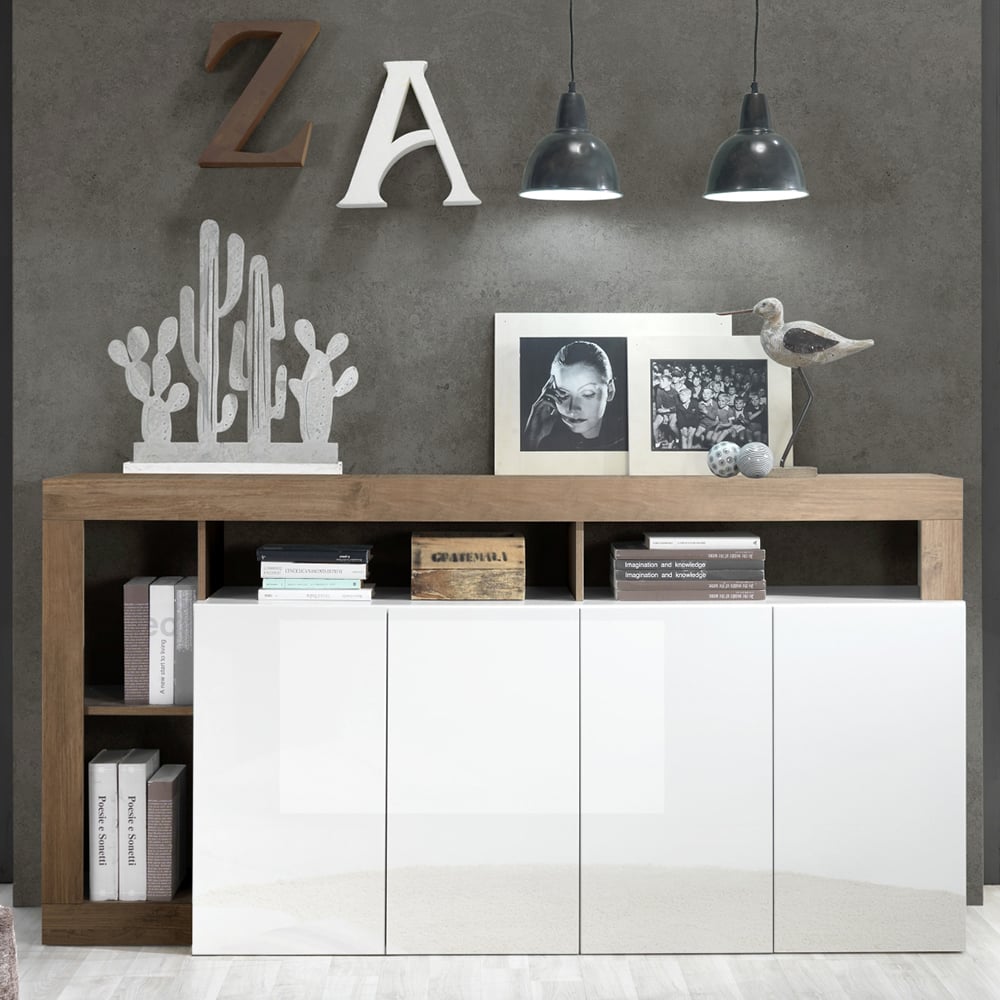 Product photograph of Hanmer White High Gloss Sideboard With 4 Doors In Mercure from Furniture in Fashion