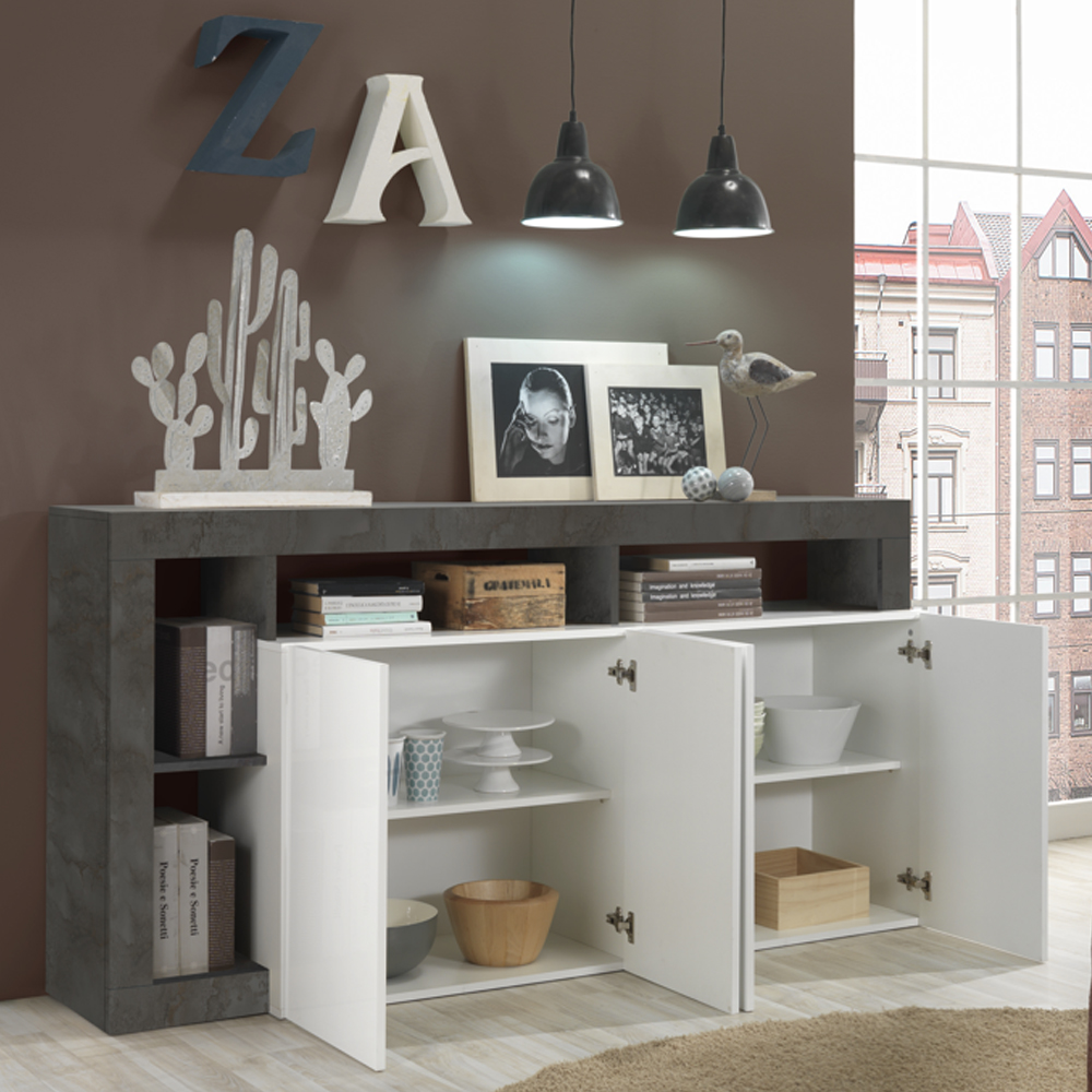 Hanmer White High Gloss Sideboard With 4 Doors In Oxide