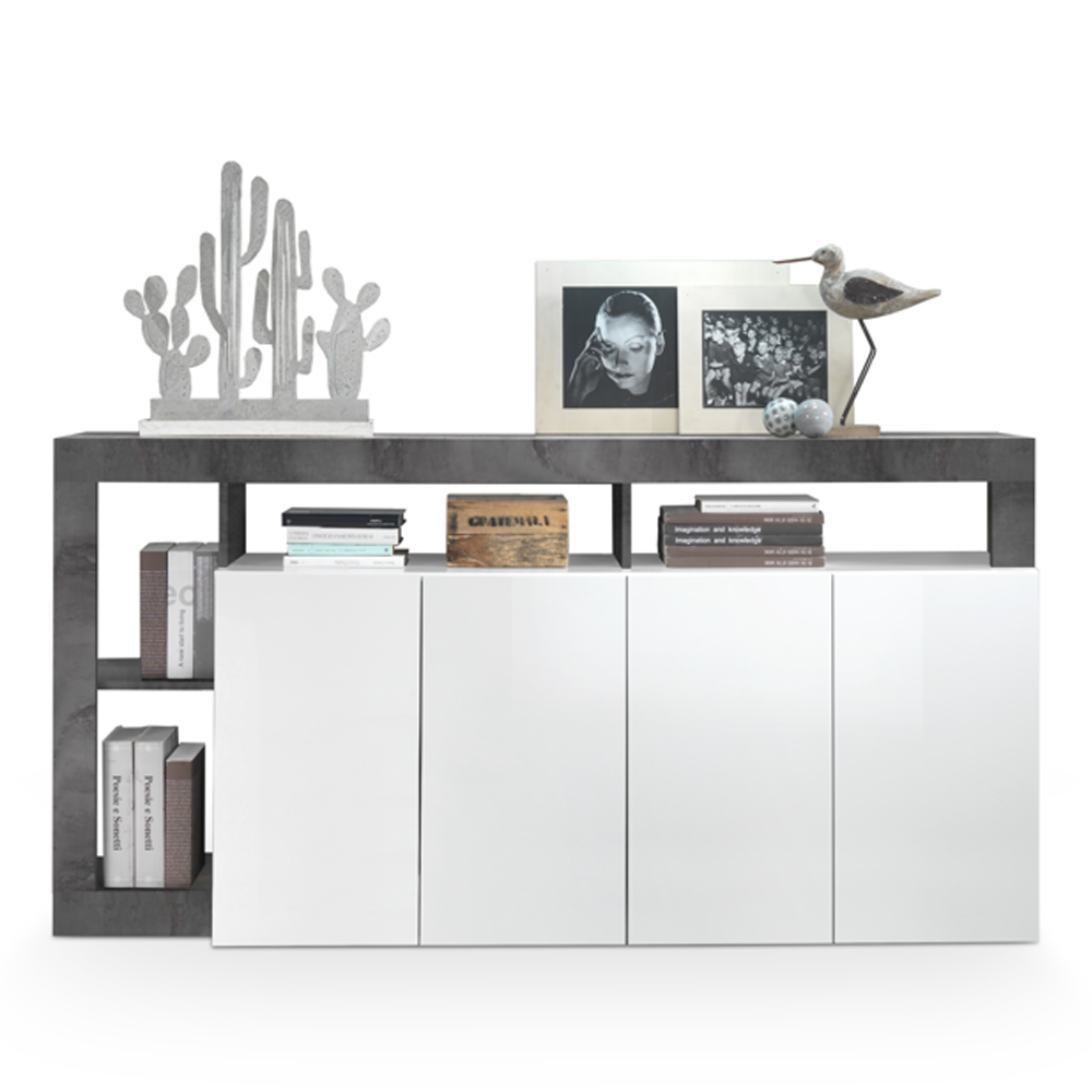 Hanmer White High Gloss Sideboard With 4 Doors In Oxide
