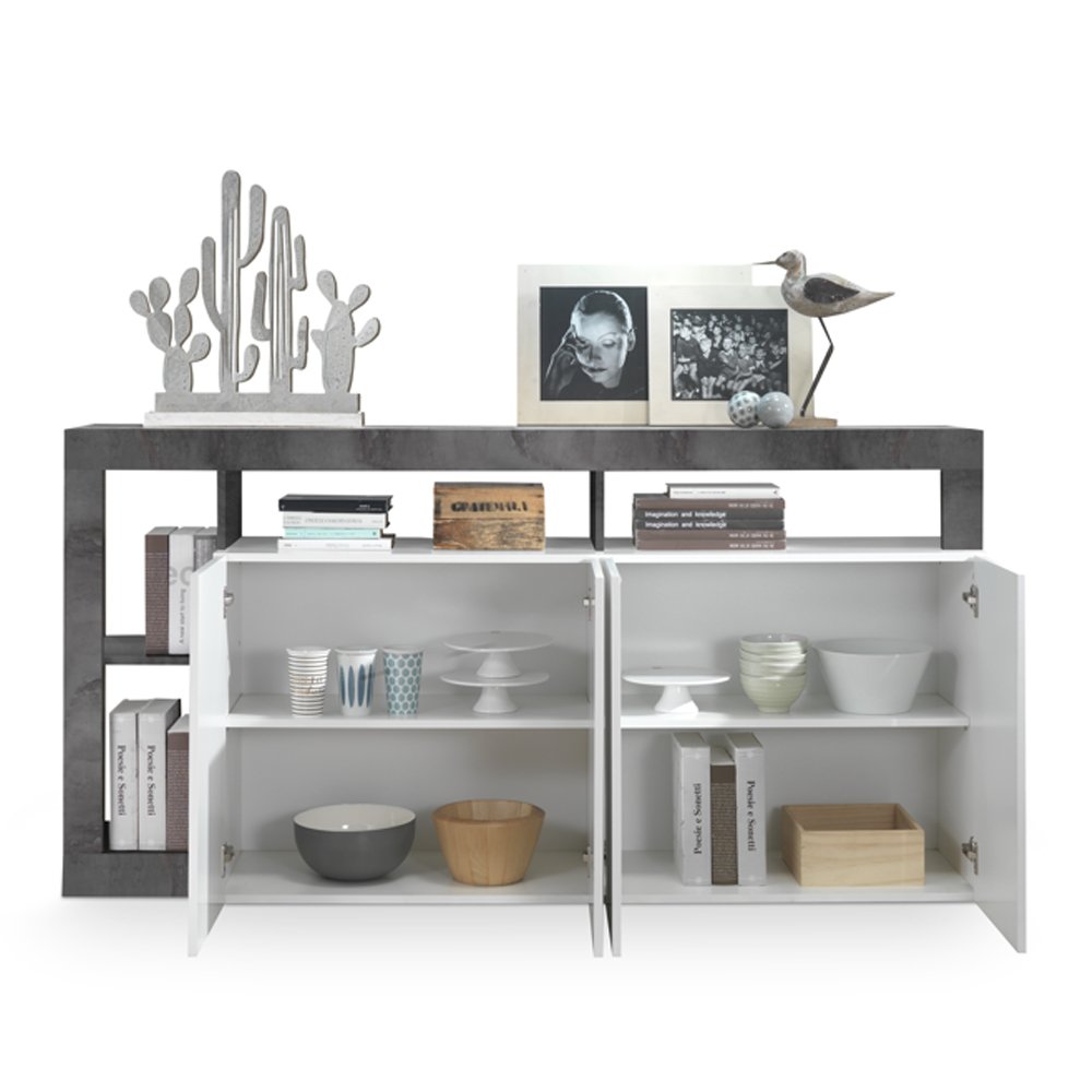 Hanmer White High Gloss Sideboard With 4 Doors In Oxide
