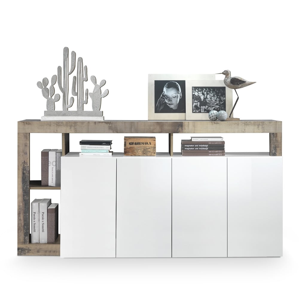 Hanmer White High Gloss Sideboard With 4 Doors In Pero