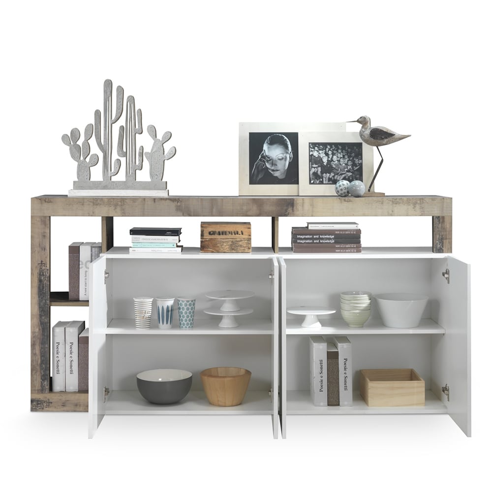 Hanmer White High Gloss Sideboard With 4 Doors In Pero