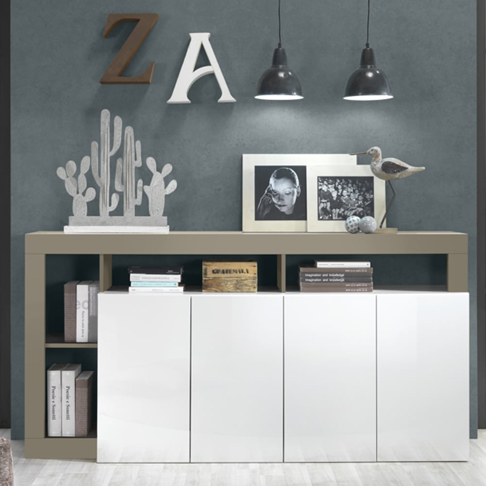 Product photograph of Hanmer White High Gloss Sideboard With 4 Doors In Pewter from Furniture in Fashion