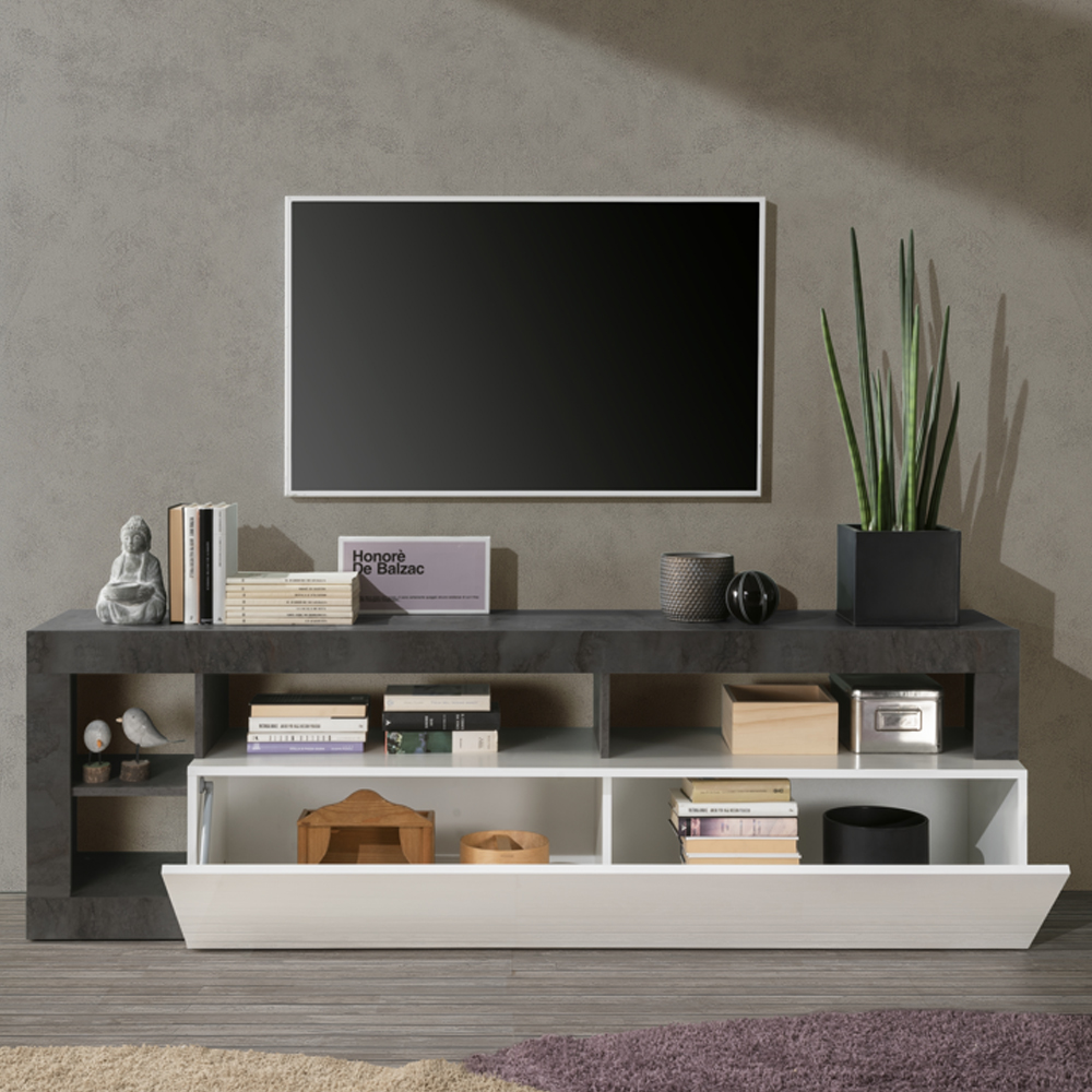 Hanmer White High Gloss TV Stand With 1 Flap Door In Oxide