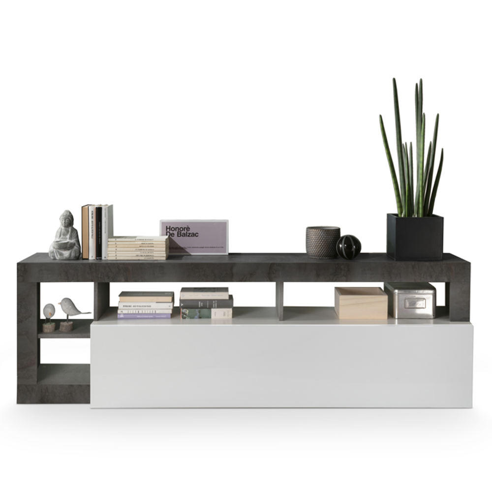 Hanmer White High Gloss TV Stand With 1 Flap Door In Oxide