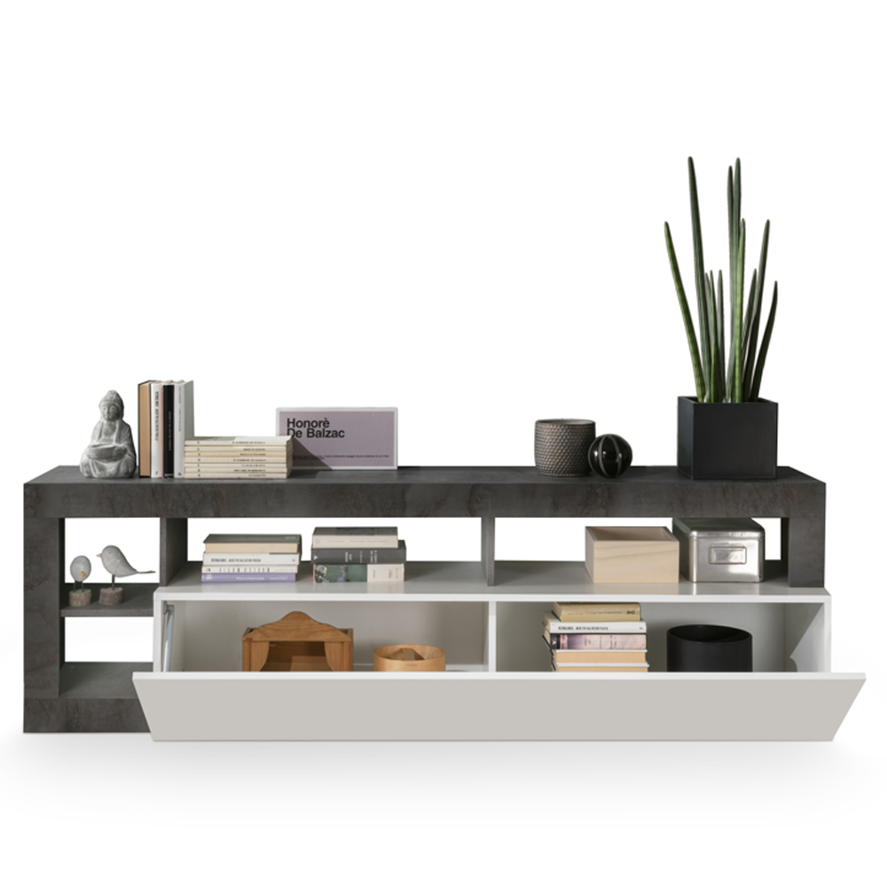Hanmer White High Gloss TV Stand With 1 Flap Door In Oxide