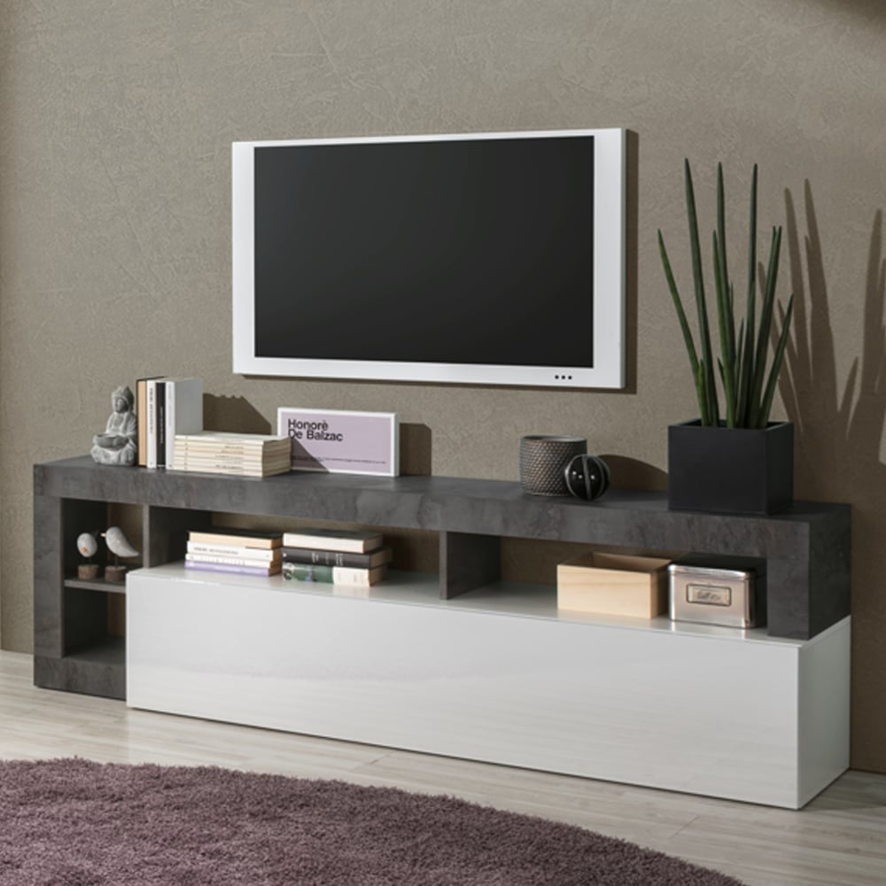 Read more about Hanmer white high gloss tv stand with 1 flap door in oxide