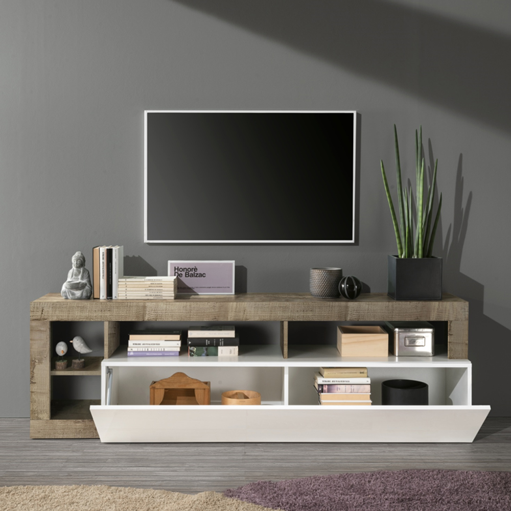 Hanmer White High Gloss TV Stand With 1 Flap Door In Pero