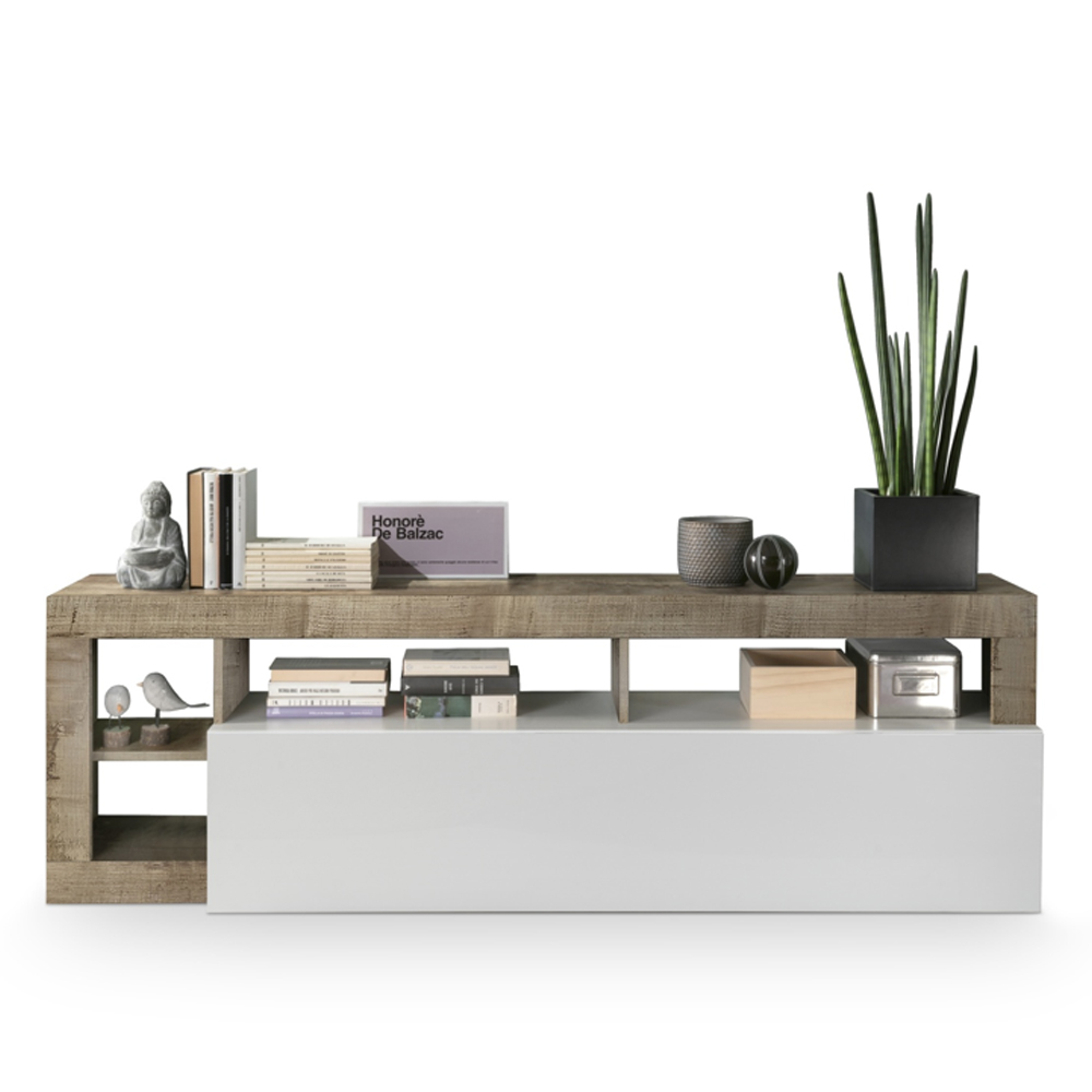 Hanmer White High Gloss TV Stand With 1 Flap Door In Pero