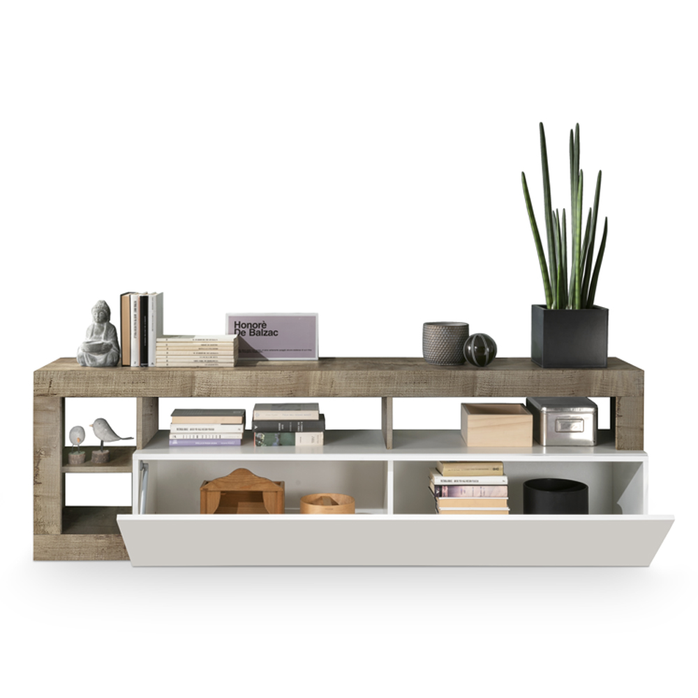 Hanmer White High Gloss TV Stand With 1 Flap Door In Pero