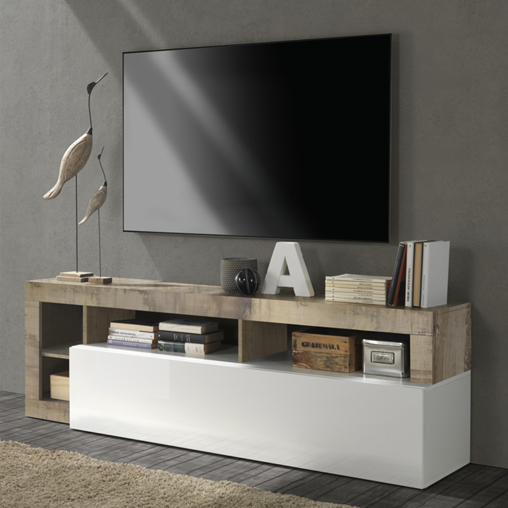 Read more about Hanmer white high gloss tv stand with 1 flap door in pero