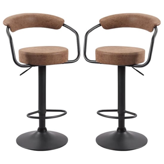 Photo of Hanna brown woven fabric bar stools with black base in a pair