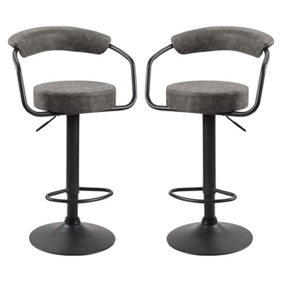 Hanna Grey Woven Fabric Bar Stools With Black Base In A Pair